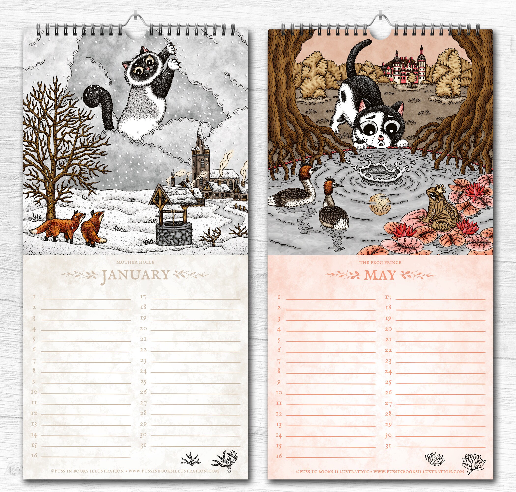 Cat Tales Calendar Birthday Calendar, Perpetual Calendar, Fairy Wall