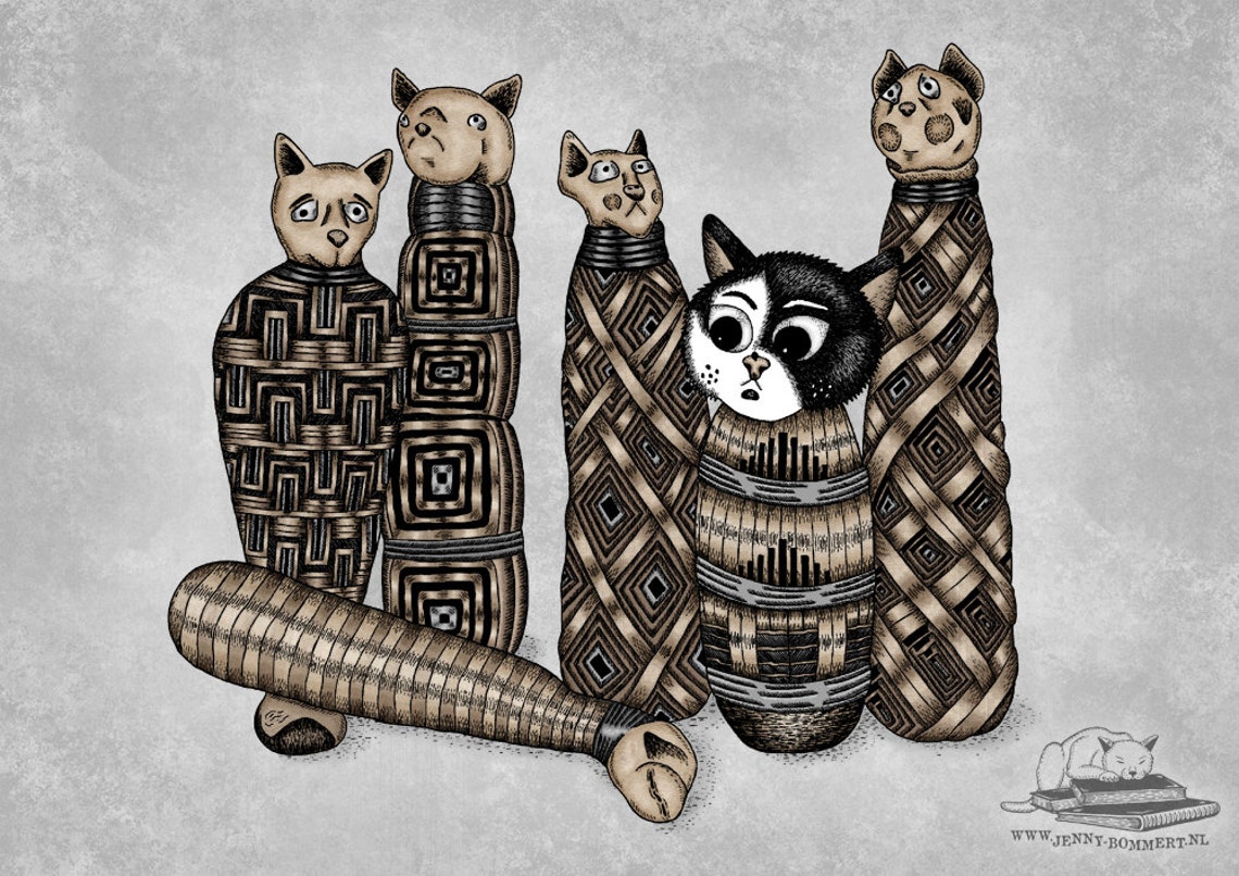 Egyptian Cat Mummy Art Print Memento Mori Mummify Cat Etsy UK