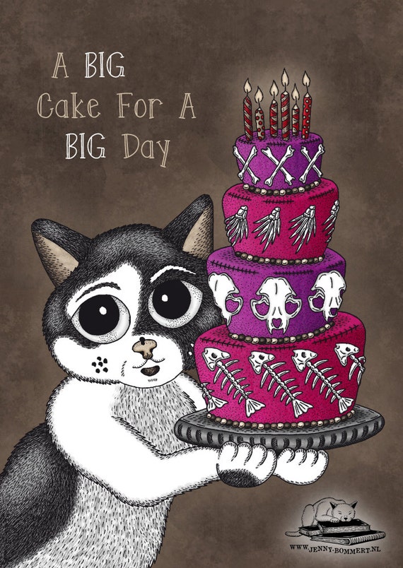 Carte Danniversaire Gothique Avec Le Grand Gateau De Cat Etsy France