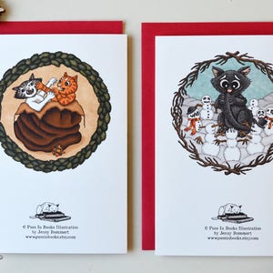 Creepy Christmas Card Set of 6 with Krampus & Evil Snowmans Gothic Xmas, Spooky Folklore, Creepy Cute Cat Card, Yule Card, Krampusnacht image 5