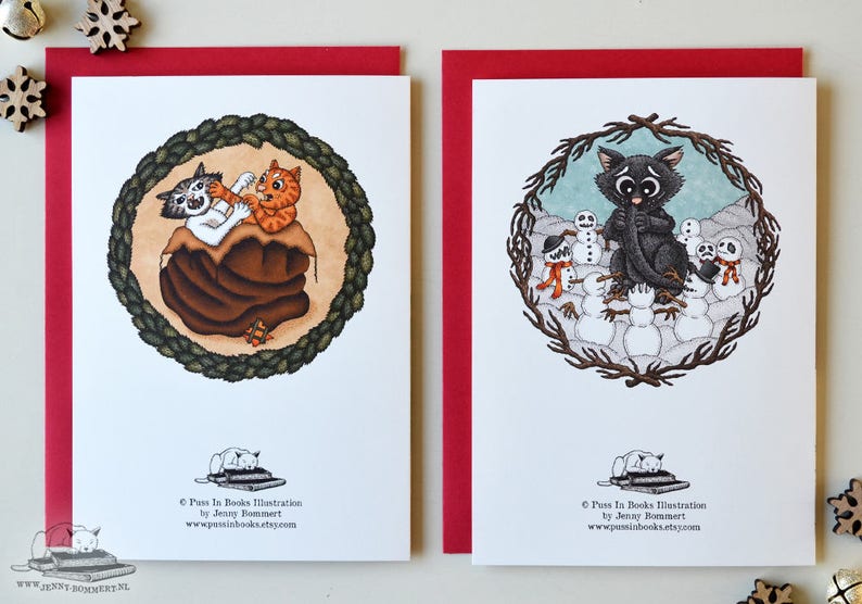 Creepy Christmas Card Set of 6 with Krampus & Evil Snowmans Gothic Xmas, Spooky Folklore, Creepy Cute Cat Card, Yule Card, Krampusnacht image 5