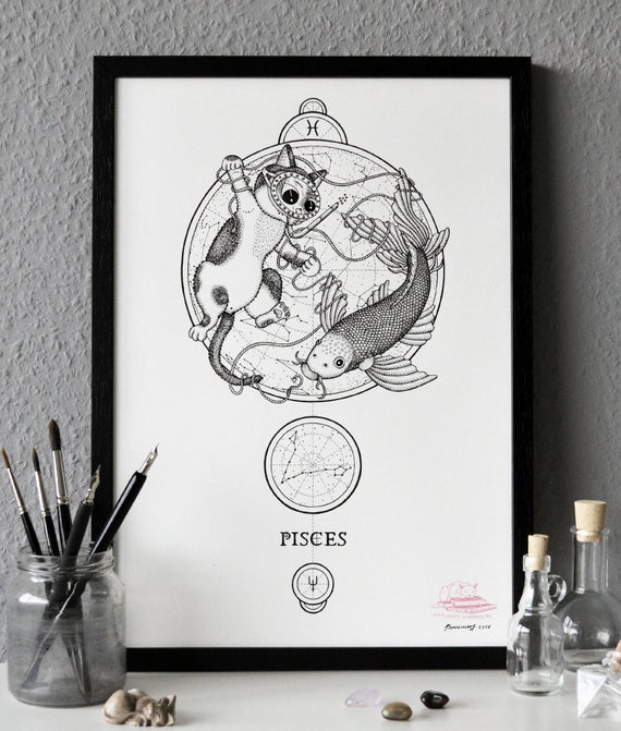 Signe De Zodiaque Poissons Dessin Art Original Chat Blanc Etsy Signe De Zodiaque Poissons Dessin Art Original Chat Blanc Etsy