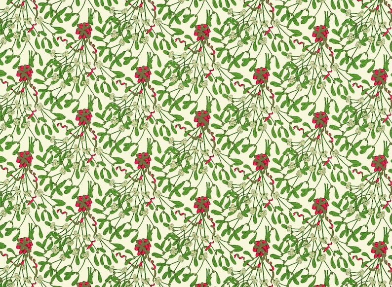 Fine Italian Decorative Paper HOLIDAY COLLECTION Red Green and Gold Mistletoe
