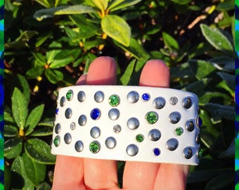 Seahawks Leather Cuff, Seahawks Leather Bracelet, Seahawks Jewelry, Seattle Jewelry, Seattle Football Bracelet, Seahawks Bling