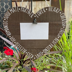 Valentines Day Wood Heart Frame, Anniversary Gift, Wood Heart Shaped Picture Plague, Wedding Gift, Farmhouse Decor, Rustic Heart Frame