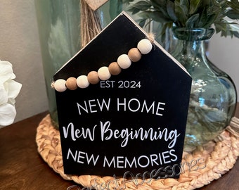 New Home Sign, New Beginnings Sign, Housewarming Gift, Welcome to your New Home, Realtor Gift, Wood Sign, House Shaped Sign