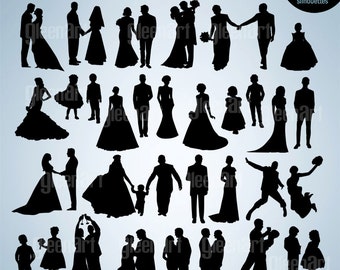 30 Wedding Party Silhouette Clipart/Wedding Silhouette Clip Art Bride/eps/png/svg/jpg/Personal&Commercial Use/INSTANT DOWNLOAD