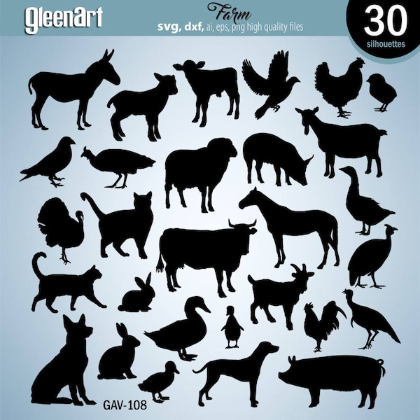 Salev-30 boerderij silhouet, dier silhouet, Svg, boerderijdieren, boerderij afbeelding, dier cricut bestand, Clipart INSTANT DOWNLOAD