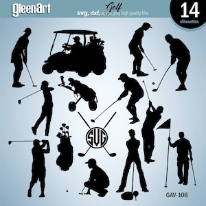 Silhouettes de golf, golf svg, fichier coupé svg golf, svg sport, silhouette de golfeur, joueur de golf, fichiers de coupe, Eps, Svg, Dxf, TÉLÉCHARGEMENT IMMÉDIAT
