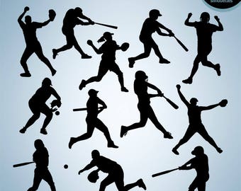Softball silhouettes, Softball svg files, Softball svg, Baseball svg, Files for silhouette, Cut files for cricut, dxf, svg INSTANT DOWNLOAD