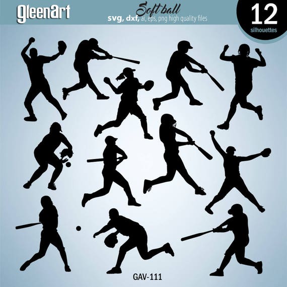 Softball silhouettes, Softball svg files, Softball svg, Baseball svg, Files for silhouette, Cut files for cricut, dxf, svg INSTANT DOWNLOAD