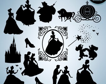 Cinderella silhouettes Disney princess, Cinderella svg cut file, Princess silhouette, set of Cinderellas clipart, eps, png, INSTANT DOWNLOAD