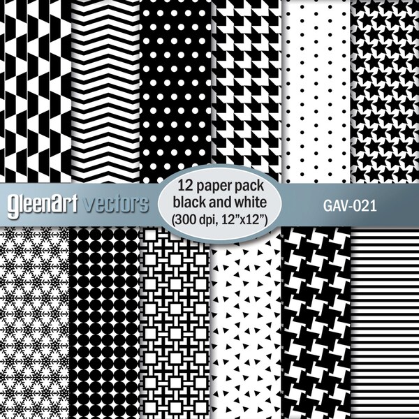 50% korting op de uitverkoop - Zwart-wit digitaal papier, Geometrisch digitaal papier, Scrapbookpapier Instant download