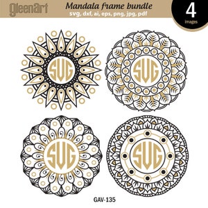 Manadala Monogram Frames, Mandala Svg, Circle Monogram Frame Svg, Monogram Svg Frames, SVG Frames, Svg Cut Files, Mandala Design Set GAV-135