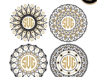 Manadala Monogram Frames, Mandala Svg, Circle Monogram Frame Svg, Monogram Svg Frames, SVG Frames, Svg Cut Files, Mandala Design Set GAV-135