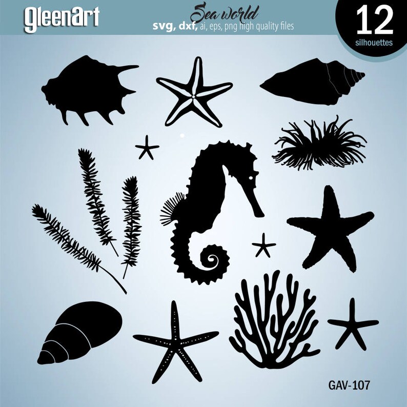 50% Off Sale Sea world clipart, Digital clipart, Vector silhouettes, Png, Svg, Dxf, Ai, Eps files, set of cliparts, INSTANT image 1