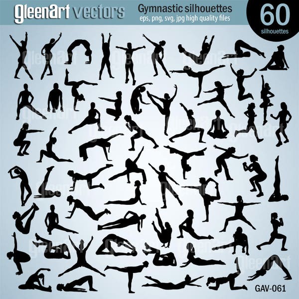 60 PREMIUM Gymnastics Silhouettes / Sports Silhouettes / INSTANT DOWNLOAD / Clipart / Vector graphic / Silhouettes / Clip Art