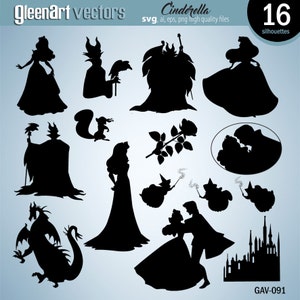 50% Off Sale - Sleeping Beauty silhouette clipart, Digital silhouette, Aurora, SVG, Maleficent, Scrapbook, Clipart, Vector Instant Download