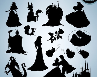 50% Off Sale - Sleeping Beauty silhouette clipart, Digital silhouette, Aurora, SVG, Maleficent, Scrapbook, Clipart, Vector Instant Download