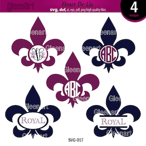 Fleur de lys svg, monogramme fleur de lys, svg de mardi gras, usage commercial, symbole de Lys, symbole Royal, cercle cadre svg, téléchargement immédiat
