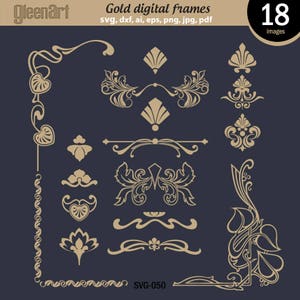 SPRZEDAŻ Złote ramki, Zastosowanie komercyjne, Png, Jpg, Eps, Clipart cyfrowy, Złote rogi, Ramki kwiatowe, Clipart, Album Natychmiastowe pobranie - GAV-050