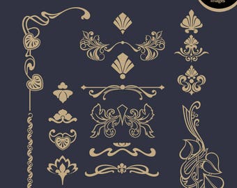 SALE Gold Frames, Commercial use, Png, Jpg, Eps, Digital Clipart, Gold Corners, Floral Frames, Clipart, Scrapbook Instant download - GAV-050