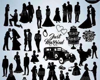 Buy 3 get 1 off Wedding Party Silhouettes Bridal Clipart Eps Png Svg Jpg Personal&Small Business Use INSTANT DOWNLOAD