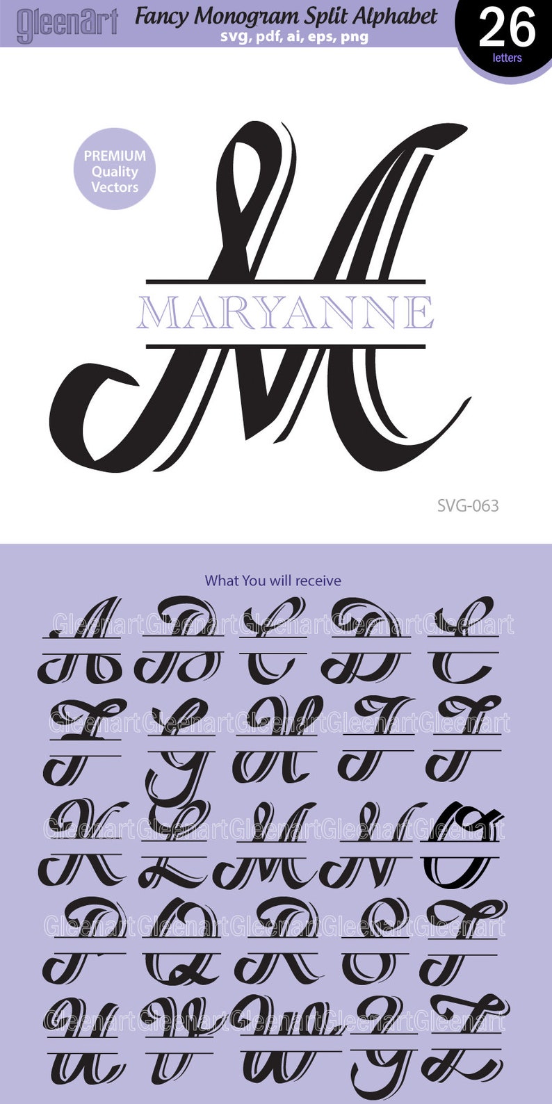 Fancy Split Monogram Alphabet, Split Vector Letters for Monograms ...