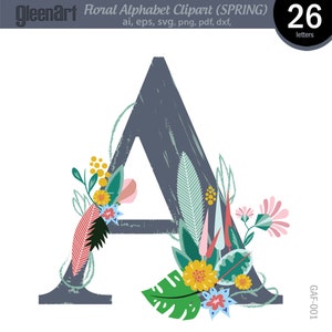 Floral alphabet clipart Digital floral letters Wedding alphabet Floral monogram letters Wedding alphabet Instant download - GAF001