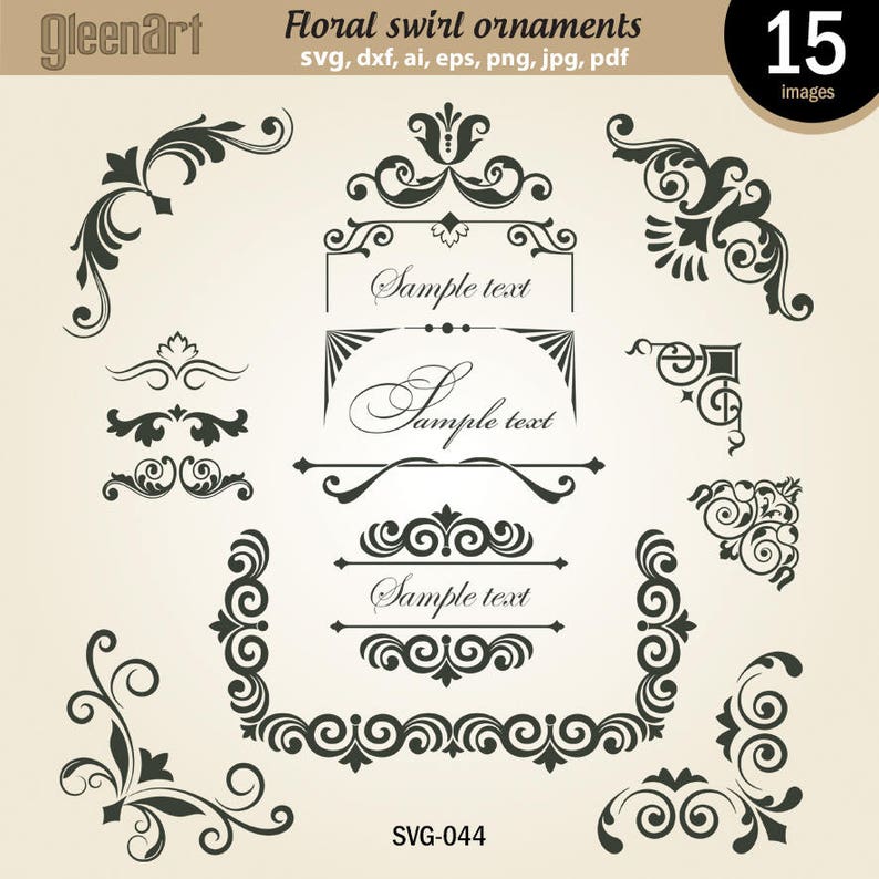 Floral Borders Eps Digital Frame Clipart Swirl Frames Instant Download Flower swirl frames Commercial use Png GAV-033 Png Clipart