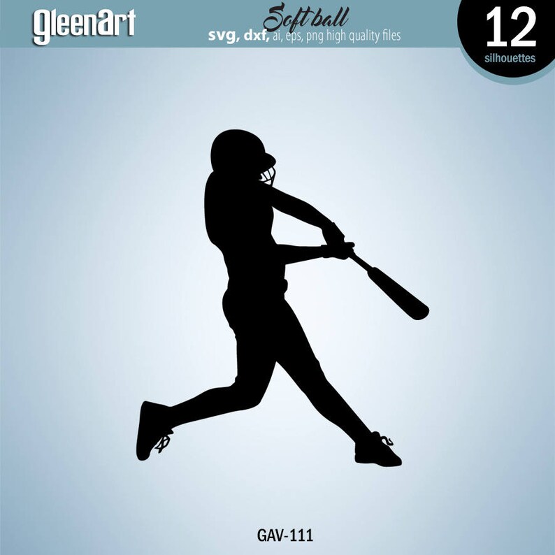 May include: Silhouette of a softball player in a batting stance, swinging a bat.