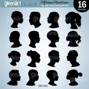 Sale - African American Profile Silhouettes, American and African Profile Clip Arts, Vector graphic  - INSTANT DOWNLOAD