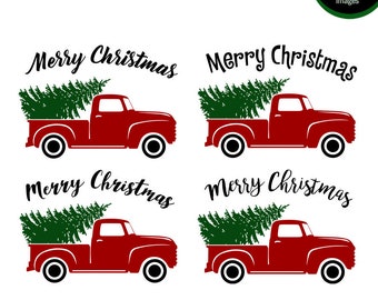 Arquivo SVG de caminhão de Natal, Arquivo SVG de árvore de Natal, Arquivo SVG de caminhão vermelho antigo, Arquivo SVG de Feliz Natal, Vintage, Arquivos SVG de caminhão, Download instantâneo para Cricut