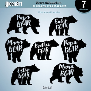 Papa ours, maman ours, frère ours, soeur ours, bébé ours, svg ours, ours assoiffé, silhouettes d'ours, famille ours svg, usage commercial