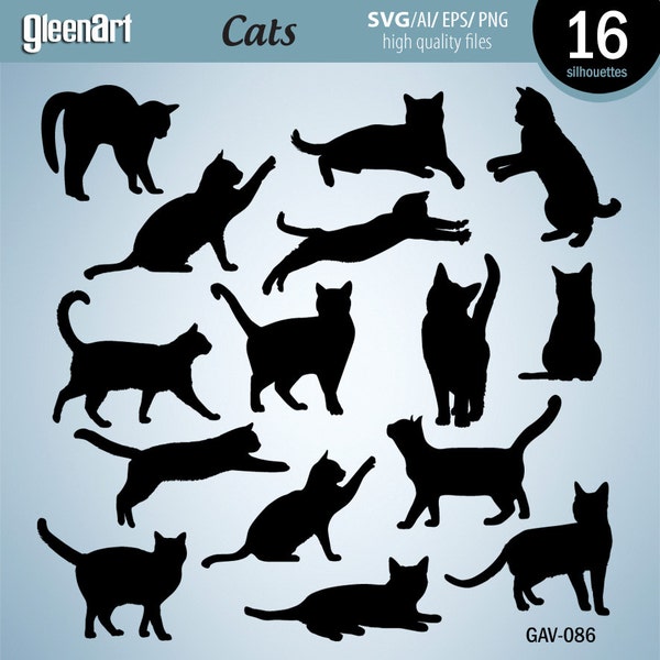 Logo-ontwerp kattensilhouet, zwart logo-ontwerp schattige kat houding, vectorsilhouet png cricut sublimatie digitaal