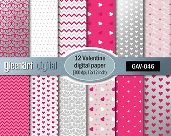 50% de descuento - Paquete de papeles digitales de San Valentín para álbumes de recortes, amor, corazones, estampados, rosa, romántico, boda, descarga instantánea