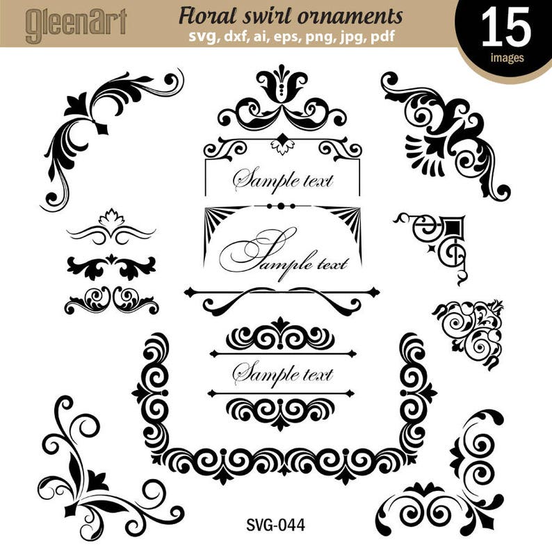 Floral Borders Eps Digital Frame Clipart Swirl Frames Instant Download Flower swirl frames Commercial use Png GAV-033 Png Clipart