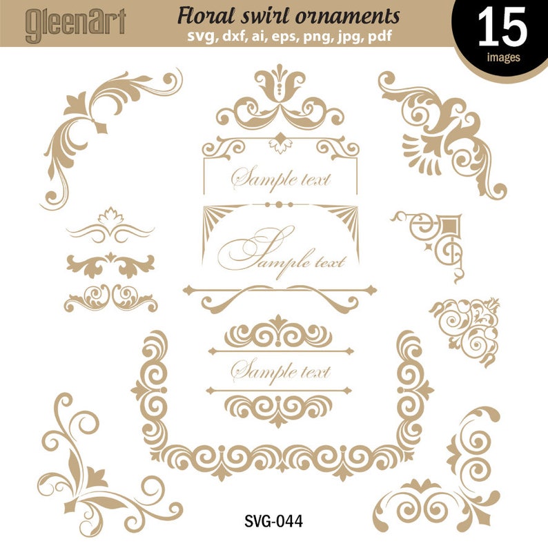 Floral Borders Eps Digital Frame Clipart Swirl Frames Instant Download Flower swirl frames Commercial use Png GAV-033 Png Clipart
