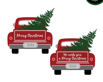 Christmas truck with tree svg, Christmas tree svg, Old red truck svg, Merry Christmas svg, Vintage Truck svg file, EPS  Instant download