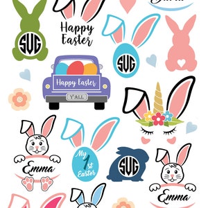 Easter Bundle graphic set, easter clipart, easter vector graphics, easter monogram svg, bunny svg, easter cut file, bunny silhouette GAV-145