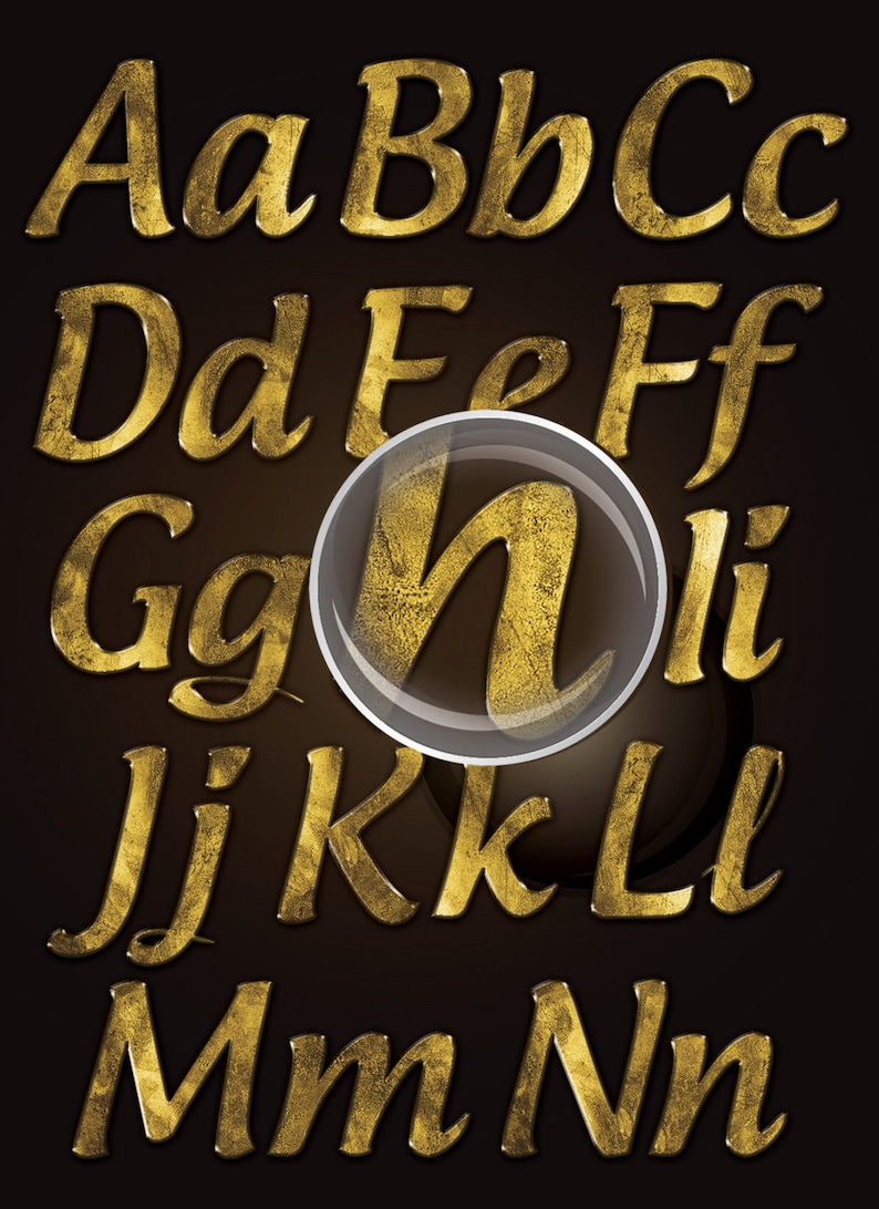 Digital Alphabet / Gold Rustic Alphabet / Gold Digital Letters Etsy