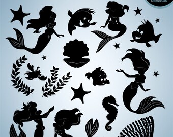 50% Off Sale - Mermaid Silhouette Clipart, Mermaid Silhouette Vectors, Mermaid Clipart, Mermaid Vectors INSTANT DOWNLOAD - Commercial Use
