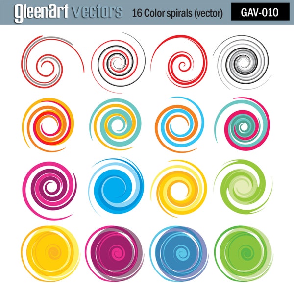 Color spirals clipart, Spirals svg, Spiral vector, Helix, Clipart, Clip art, Vector graphic, Set of spirals, INSTANT DOWNLOAD, GAV-010