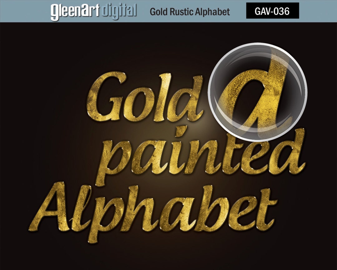 Digital Alphabet / Gold Rustic Alphabet / Gold Digital Letters / Gold