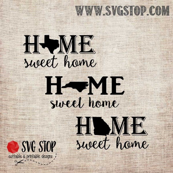 Home Sweet Home | 50 States | USA | Clip Art | Cut File | SVG, DXF, Jpg, Png, Eps Format | Silhouette | Cricut | Sublimation Printing