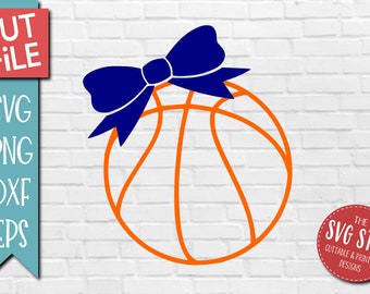 Monogramm-Basketball mit Schleife SVG DXF PNG Eps-Dateien - Clipart - Dateien schneiden - Silhouette, Cricut, Sublimation Druck