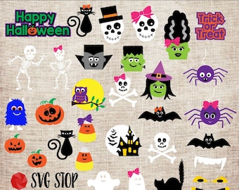 Halloween Graphics Bundle SVG, DXF, PNG, Jpg, Eps Cuttable and Printable Clipart Designs for Silhouette, Cricut, Sublimation Printing