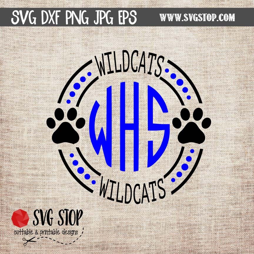 Download Wildcats Paw Monogram Frame SVG DXF PNG Jpg Eps Cut | Etsy