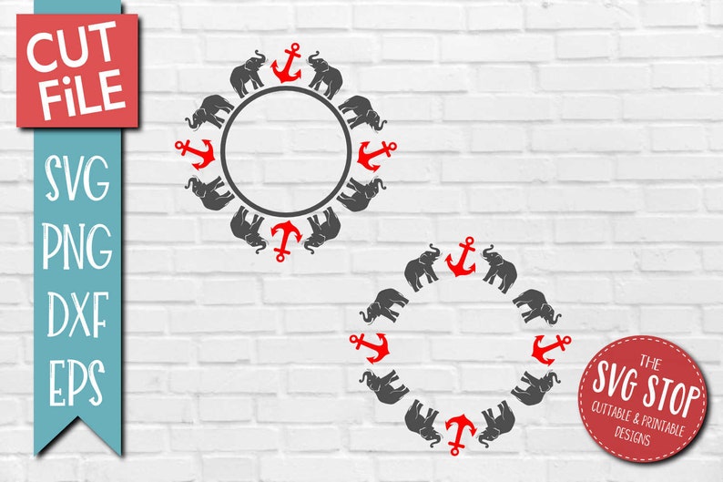 Elephant Anchor Monogram Frame Clip Art Cut File Svg Dxf Etsy