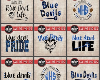 Blue Devils Mascot Bundle - SVG, DXF, PNG Jpg Eps - Clip Art Cut File - Silhouette Cricut Sublimation Printing - Instant Digital Download